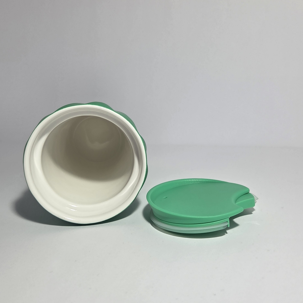 TitleStarbucks 2024 Green Geometric Ceramic Travel Tumbler Mug w/ Lid 12oz New - Picture 3 of 5